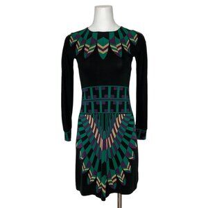Tory Burch Silk Dress XS Black Design Long Sleeve Mini A-Line Business Casual
